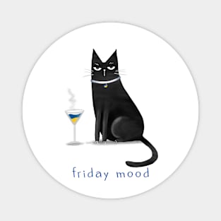 Cartoon black cat with a glass martini Magnet